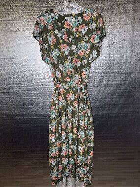 Cato Olive Floral High-Low Wrap Dress